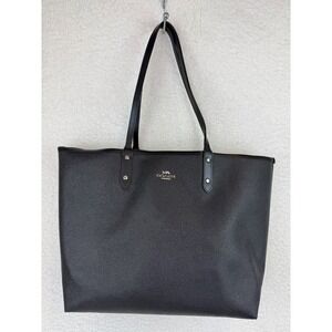 Coach City Tote Reversible Black Crossgrain Leather Gingham Plaid Handbag